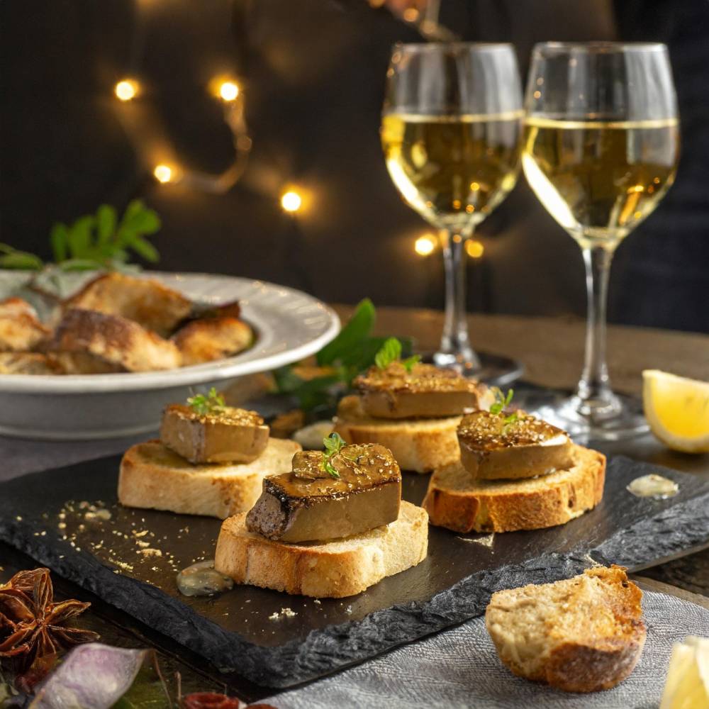 Firefly Foie gras mi cuit poelée caramélisée fine tranche sur toast dans une ambiance conviviale ent